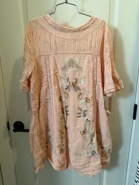 FREE PEOPLE, S -Peach Embroidered Boho Dress
